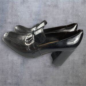 Marc Fisher Black Patent Leather Loafer Heels - Size 8.5